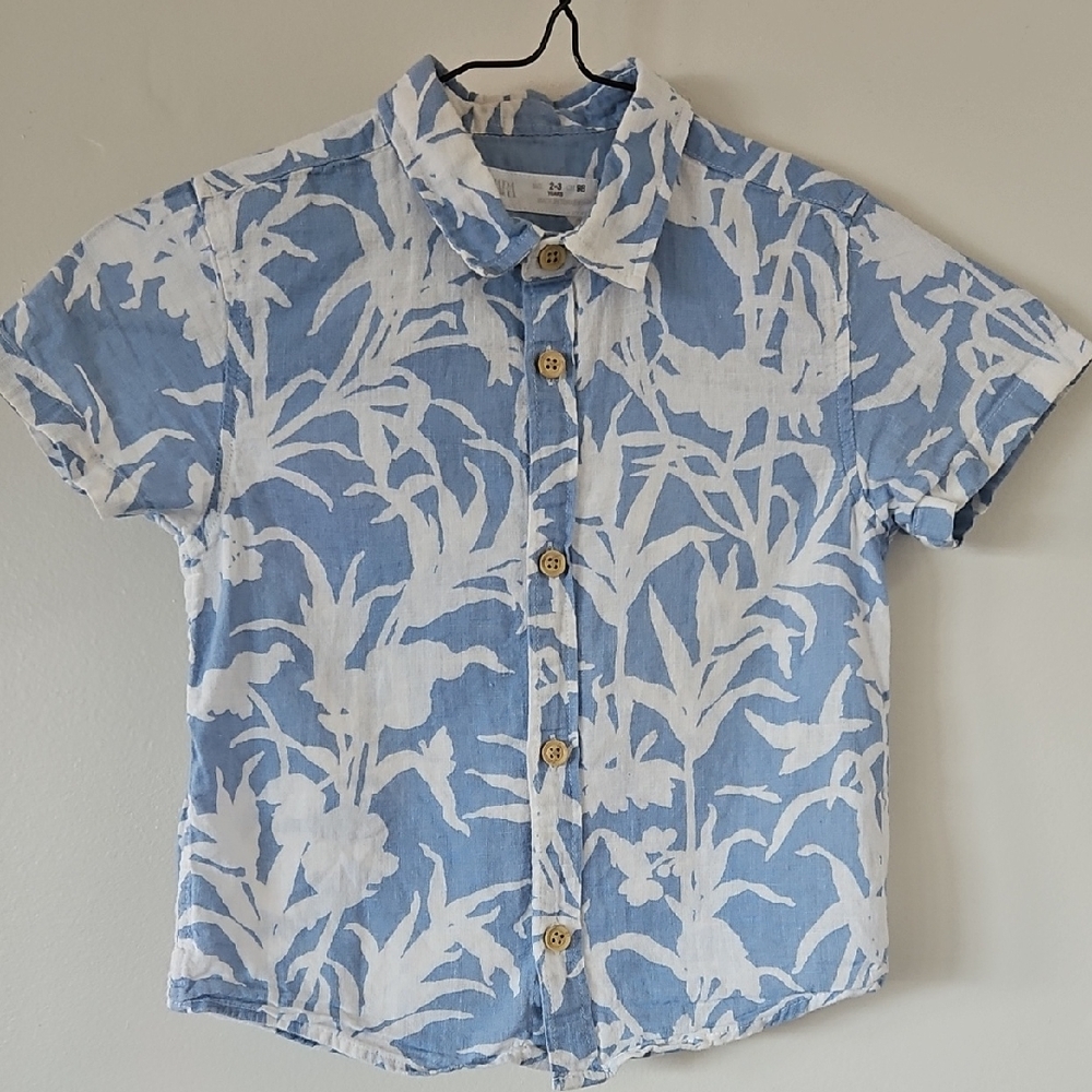 Zara Kids Cotton Linen Blend Floral Button Down Shirt